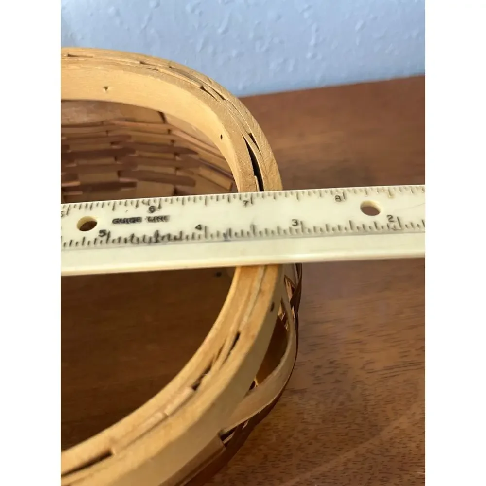 VTG Woven Wood Splint Basket Round Swing Handle Rustic Farmhouse Primitive